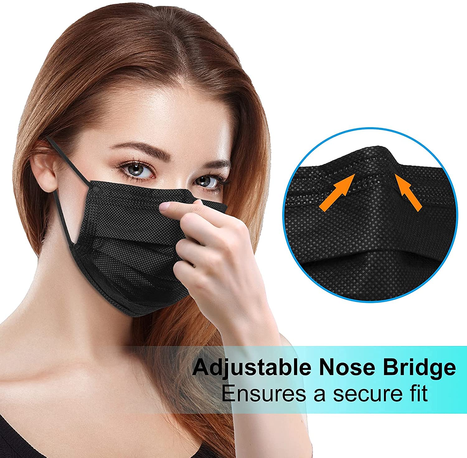50Pack 3 Ply Black Disposable Face Masks for Adult Women Mens Home Personal Safety and Protection (Black)