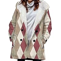 Women's Woman Coat Winter Warm Shaggy Down Hooded Button Coat Jacket, S-3XL