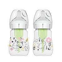 Dr. Brown’s Natural Flow® Anti-Colic Options+™ Wide-Neck Baby Bottle Designer Edition Bottles, Woodland Decos, 5 oz/150 mL, Level 1 Nipple, 2-Pack, 0m+