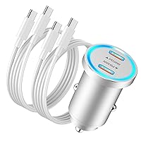 iPhone 15 Car Charger Fast Charging, All Metal 60W Dual USB C Car Charger Cigarette Lighter & 2 Pack USB C Car Charger Cord Compatible for iPhone 15/15 Pro/15 Pro Max/15 Plus/iPad Pro/Air/Mini
