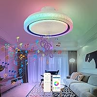 Music RGB Ceiling Fan with Lighting LED Dimmable Ceiling Light with Fan Music Bluetooth Fan Ceiling Lamp with Remote Control and App Bluetooth Speaker Bedroom Children's Room Lamp