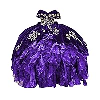 2024 Ball Gown Velvet Organza Gold Embroidery Mexican Charro XV 15 Dresses for Quinceanera Prom Party Dress