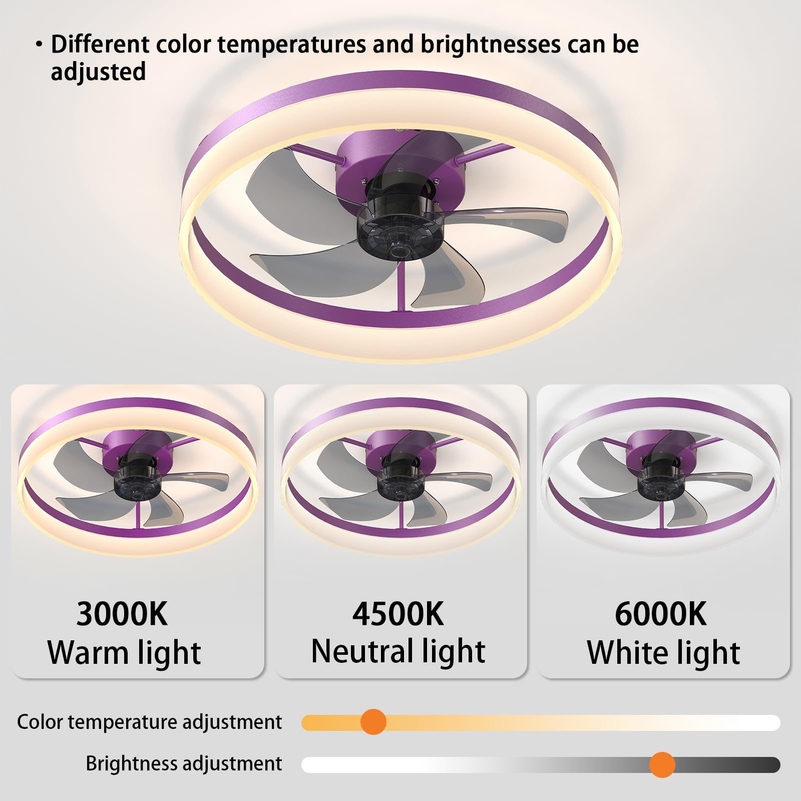 IVYHAVEN Ceiling Fan with Remote Control Memory Functions 21dB Low Noise 6 Adjustable Speeds Dimmable Led Ceiling Fan for Hallways Balconies Patios Purple