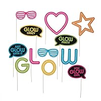 Neon Glow Party Photo Booth Props - 12 Pieces - Glow and Dance Party Decor and Supplies