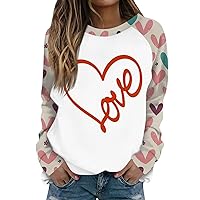 Women's Plus Size Tops Casual Round Neck Long Sleeve Valentine's Day Love Printing Raglan Sweatshirt Top, S-3XL