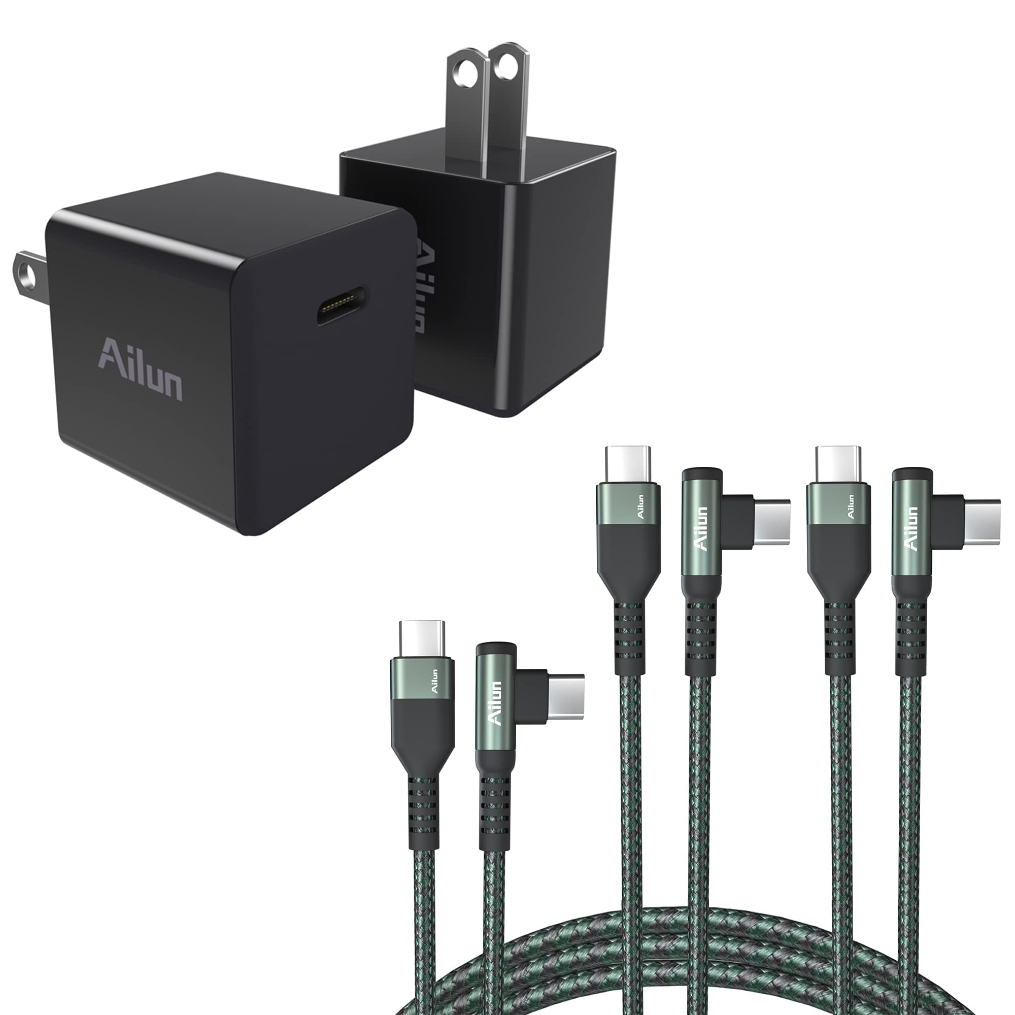 Ailun 2Pack 20W USB C Power Adapter,PD Port Thumb Wall Charger Block Fast Charge Compatible with iPhone 13/12 Pro Max/12 Mini/11,Galaxy,Pixel 4/3, iPad Pro (Cable Not Included) Black and Ailun USB C t