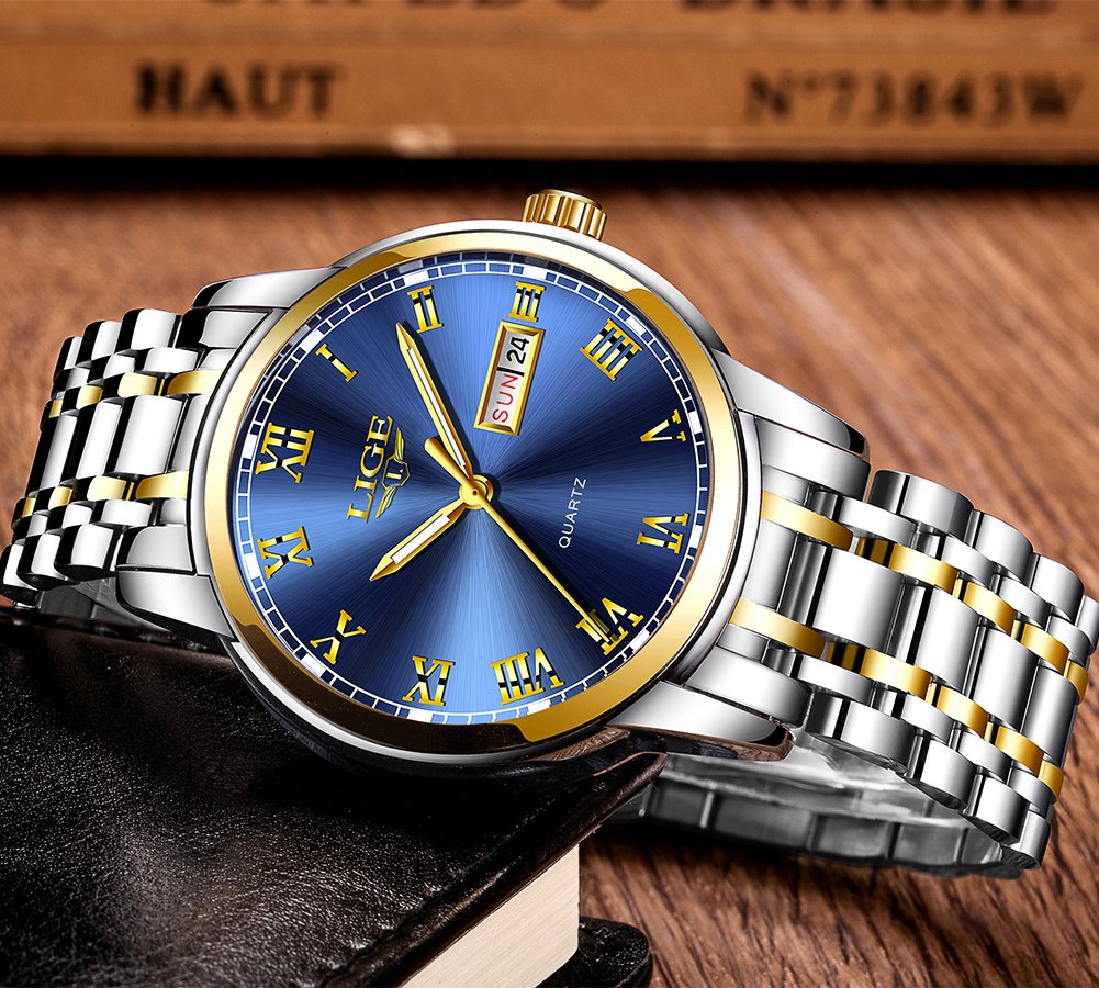 LIGE Mens Watches Waterproof Stainless Steel Date Analogue Quartz Watch Gents Classical Business Wrist Watch for Men