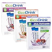 EcoDrink Complete Multivitamin Mix Drink - Delicious Bundle of Three Flavors - Blueberry Pomegranate, Peach Mango & Berry, 90 Count Refill Packs