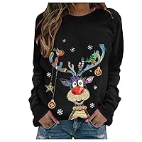 Merry Christmas Shirt for Women Snowflake/Reindeer/Christmas Tree Plaid O-Neck Pullover Workout Women's Shirts