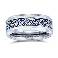 Personalize Two Tone Celtic Knot Dragon Carbon Fiber Inlay Couples Silver Gold Tones Titanium Wedding Band Rings For Men For Women Comfort Fit 8MM Wide In Blue Black Golden Colors Customizable