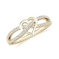 Natural 1mm Diamond Criss Cross Promise Ring Heart Shaped for Women Girls in Sterling Silver / 14K Solid Gold
