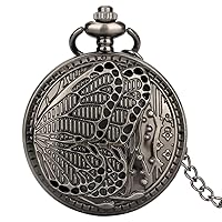 ZHUCDP Carved Flip Quartz Pocket Watch with Black Thick Chain Hanging Chain Watch