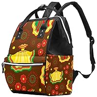 Cinco de Mayo Dress Fireworks Red Florals Diaper Bag Backpack Baby Nappy Changing Bags Multi Function Large Capacity Travel Bag