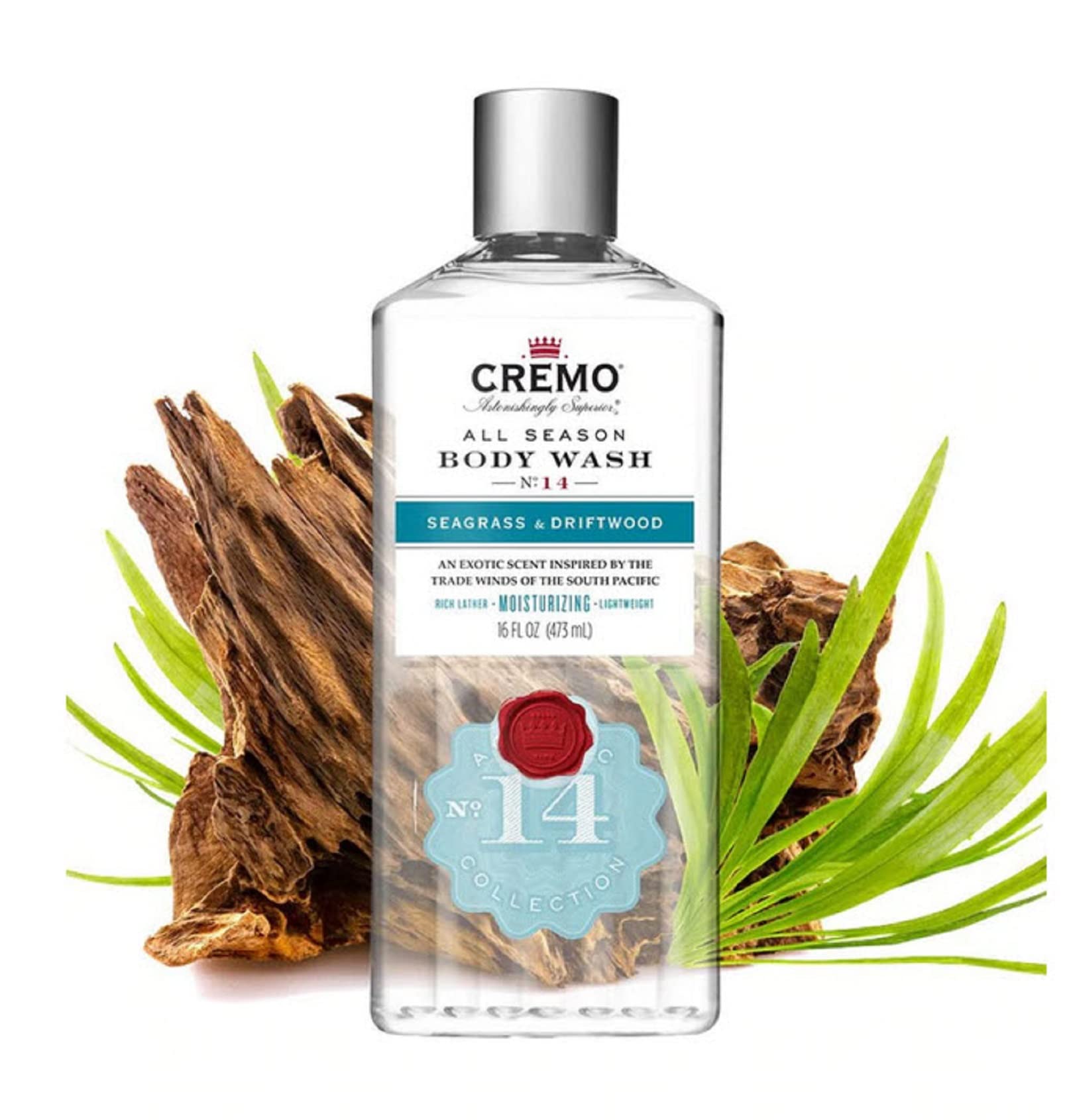 Cremo Rich-Lathering Seagrass & Driftwood Body Wash, A Coastal Scent with Notes of Sea Salt, Seagrass & Driftwood, 16 Fl Oz (2-Pack)