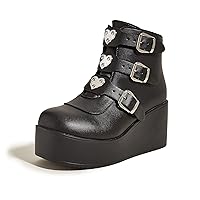 LUCKY STEP Women Platform Chunky Ankle Boots - Round Toe Zipper Wedges High Heels Rave Buckle Thick Sole Goth Booties
