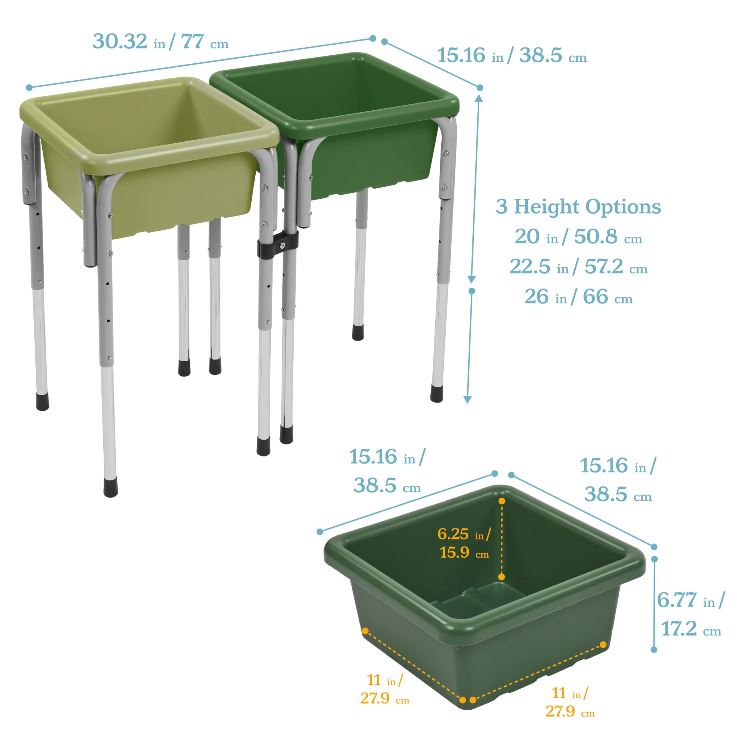 ECR4Kids 2-Station Sand and Water Adjustable Play Table, Sensory Bins, Fern Green/Hunter Green