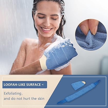 Back Scrubber for Shower.Loofah Eexfoliating.Back Cleaner and Bath Gloves with Soft and Loofah Surface for Men and Women.Durable.Easy Clean and Dry. (Light Blue)