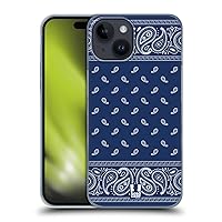 Head Case Designs Square Blue Classic Paisley Bandana Hard Back Case Compatible with Apple iPhone 15