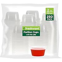 Plastic Portion Cups (No Lids) [2 Ounce, 250 Count] Disposable Plastic Cups for Meal Prep, Salad Dressing, Jellos Shot Cups, Souffle Cups, Condiment and Dipping Sauce Cups