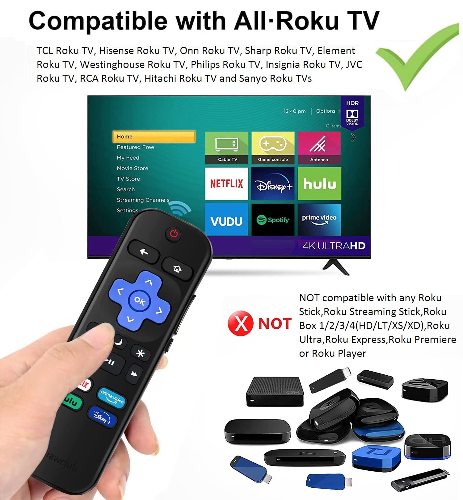 Remote Control for Roku TV 2 PCS, Siawclub Replacement Remote Compatible with Hisense Sharp Onn Insignia Roku ect,with Netflix, Disney+, Hulu, Prime Video Buttons【Not for Roku Stick and Box】