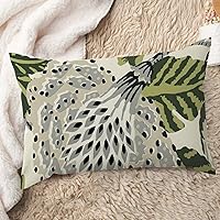 ArogGeld White and Green Flower Sofa Cushion Cover Grey Black Floral Green Leaf Lumbar Throw Pillow Covers Chinoiserie Chic Lumbar Pillowcase for Living Room Bedroom 12x20in White Linen