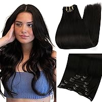Full Shine Human Hair Clip in Extensions Black Invisible Clip in Real Hair Extensions Natural Black Extensions Remy Hair Straight Hair for Women Clip ins 20 Inch