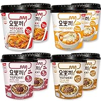 4 flavors of Korean Topokki (Sweet&Mild Spicy, Cheese, Bulgogi, Red Bean Tteokbokki Cup (Cup of 8))