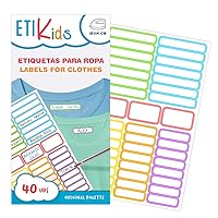 ETIKIDS - 40 Customizable Iron-on Clothing Labels for Nursery and School, Colorful, Durable, Washer & Dryer Safe, Easy to Apply, Original Color