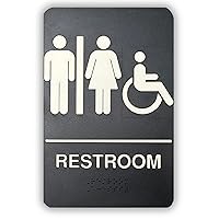 Tablecraft Unisex Handicap Door Sign, ADA Compliant, Mens Women Gender Neutral Braille Bathroom Door Signage, Business, Office Public and Foodservice Restrooms, Double Sided Sticker Tape, 6x9, Black