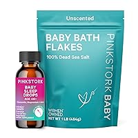Pink Stork Baby Sleep Drops + Fragrance-Free Bath Flakes, Naturally Support Sleep Without Melatonin for Infants, Toddlers, and Kids, Aid Sleep with Chamomile and Magnesium, Bedtime Essentials, 2 Pack
