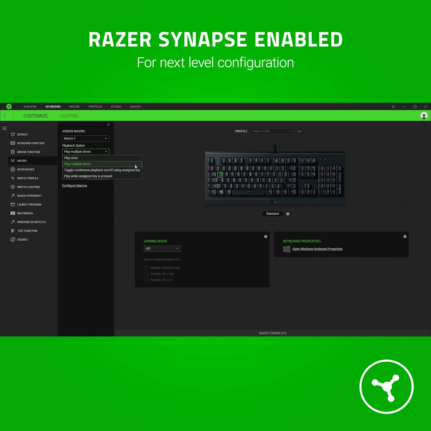 Razer Cynosa Lite - Essential Gaming Keyboard (Fully Programmable, RGB Chroma Lighting, Gaming Grade Keys, 10 Key Roll-Over, Spill Resistant) UK Layout | Black