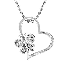 Dazzlingrock Collection 0.20 Carat (ctw) Round Diamond Butterfly Charm Heart Pendant 1/5 CT, Sterling Silver