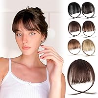 Clip in Bangs 100% Human Hair Bangs Clip on Air Bangs for Women Fringe with Temples hair bangs Flat Neat Thin Curved Bangs for Daily Wear (wispy bangs, Dark Brown)