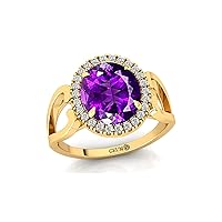 Women's Statement Ring, Amethyst 14kt Gemstone Birthsone Ring, 8X10 OVAL Shape with 26 Diamond/Jewellery for Women, Gift for Mother/Sister/Wife
