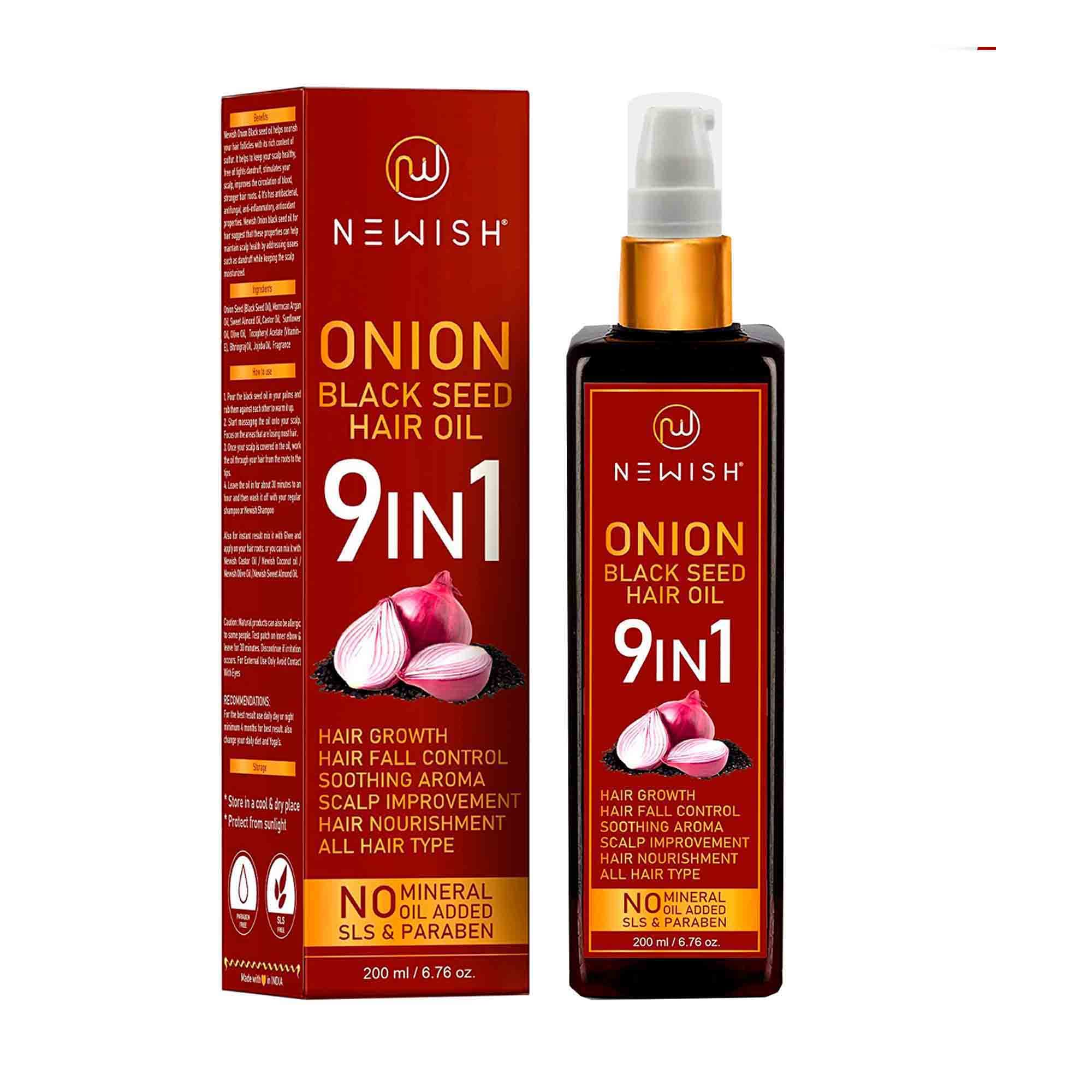 Newish Black Seed Onion oil for hair Regrowth for Hair Care and Growth, Including Castor Oil, Almond Oil, Sunflower Oil, Methi Oil & Jajoba Oil, for Shiny Hair 200 ml