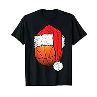 Basketball Christmas Ball Santa Hat Xmas Boys Men Sport T-Shirt