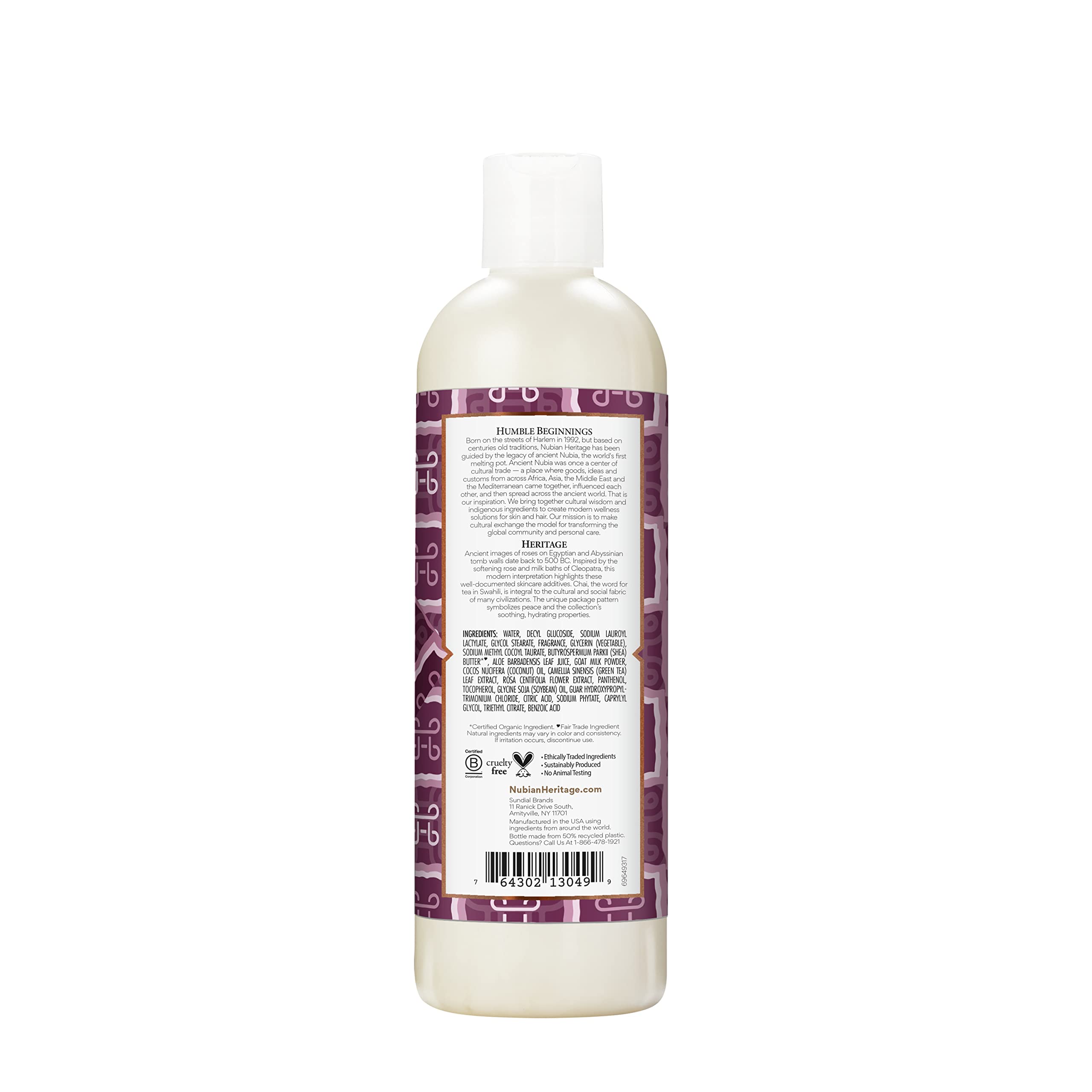 Nubian Heritage Body Wash Goats Milk and Chai Soothing & Hydrating Body Cleanser Made with Fair Trade Shea Butter, 13 oz