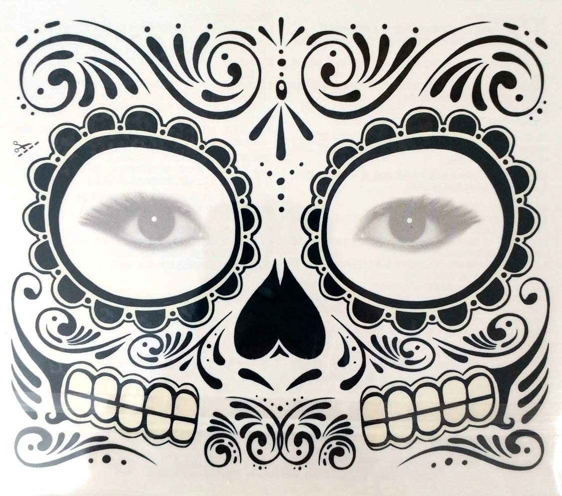 Black Skeleton Day of the Dead Temporary Face Tattoo Kit: Men or Women - 2 Kits (Packaging May Vary)