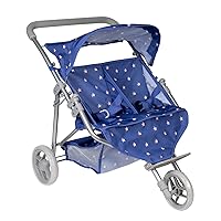 Adora Stylish and Trendy Twin Jogger Baby Doll Stroller with Adjustable Sun Cover, Doll Accessory Storage, Fits Most Dolls, Plush Toys and Stuffed Animals up to 16” - Starry Night