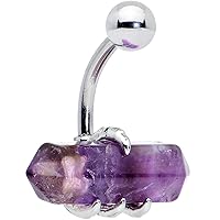 Body Candy Womens 14G PVD Stainless Steel Navel Ring Piercing Purple Amethyst Stone Claw Belly Button Ring