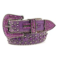 Belt for Women Men Unisex, Purple Rhinestones Studded Bling Handmade Waistband Fashion Street Punk Hip Hop Jeans