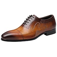 Men's Modern Derby Lace-up Oxford Dress Wing Tip Classic Genuine Leather Shoes for Wedding Casual Formal Business