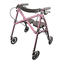 Able Life Space Saver Rollator Short, Lightweight Junior Folding Walker for Seniors and Adults, Petite Walker with Wheels and Seat, Regal Rose