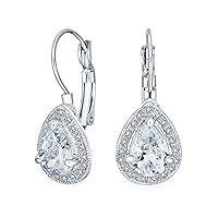 2.25CT Bridal Prom Cubic Zirconia Crystal Halo Teardrop Solitaire CZ Lever back Earrings For Women Silver Plated Alloy