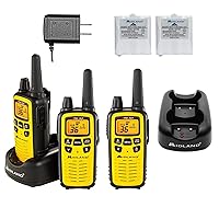 Midland 36 Channel FRS Two-Way Radio - Long Range Walkie Talkie (3-Pack) with AVP21 Dual Desktop Charger - 121 Privacy Codes, NOAA Weather Scan + Alert (Yellow/Black)
