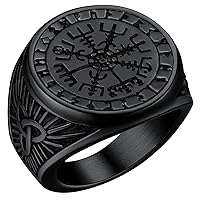 FaithHeart Viking Vegvisir Pirate Compass Rings, Stainless Steel/18K Gold Plated Norse Symbol Vintage Jewelry Personalized Custom