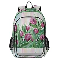 ALAZA Pink Tulips with Lilies Of The Valley and Green Leaves Backpack Cycling, Running, Walking, Jogging