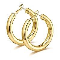 Chunky Gold Hoop Earrings for Women 14K Gold Plated Chunky Gold Hoops Hypoallergenic Thick Hoop Earrings Jewelry Gifts for Women Girls