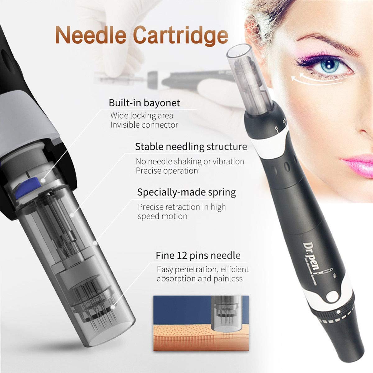 Professional Electric Auto Dr. Pen Ultima A7 Microneedling Pen Derma Auto Pen Skin Care Tool with 22pcs 12pin/36pin Cartridges
