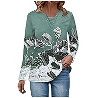 Warm Tops for Women Winter Fashion Floral Print Eyelet Collar V Neck T-Shirt Sexy Long Sleeve Button Down Shirts